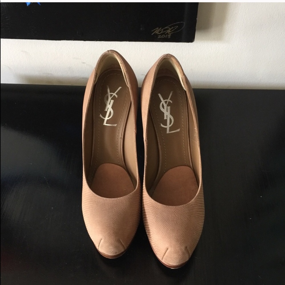 Yves Saint Laurent Tribute Two Tan Suede Heels